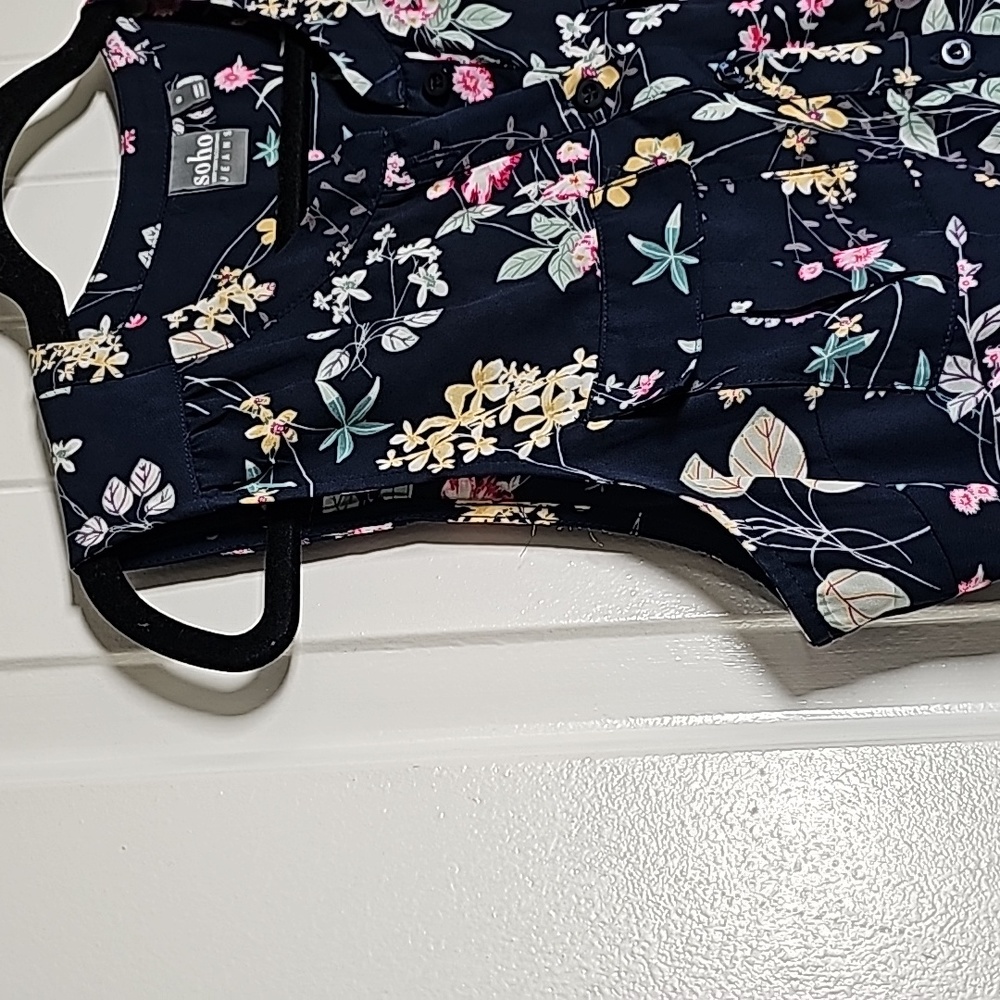 Vintage NY&Co M Soho blouse navy blue/floral button down tank blouse - Picture 4 of 9